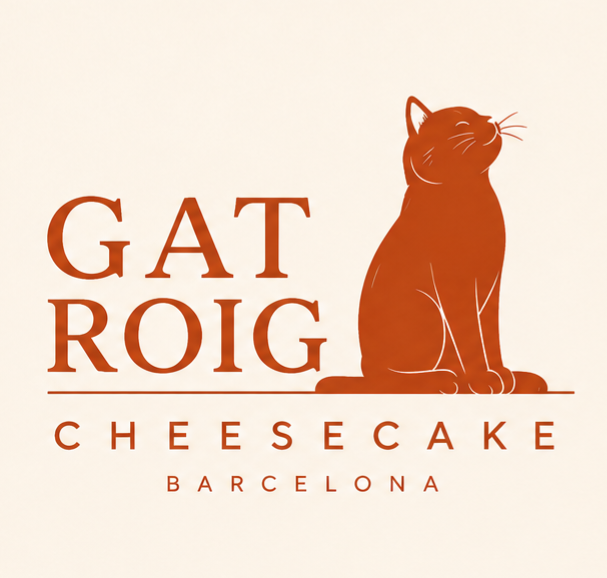 Logotipo de Gatroig Cheesecake Barcelona con un gato pelirrojo sentado